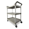 Rubbermaid® Commercial Three-Shelf Service Cart, Plastic, 3 Shelves, 200 lb Capacity, 18.63" x 33.63" x 37.75", Platinum Food Service Carts - Office Ready