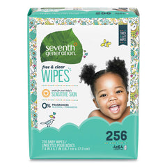 Seventh Generation® Free & Clear Baby Wipes, 7 x 7, Refill, Unscented, White, 256/Pack, 3 Packs/Carton