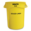 Rubbermaid® Commercial Vented Round Brute Container, "Soiled Linen" Imprint, 32 gal, Plastic, Yellow Indoor All-Purpose Waste Bins - Office Ready