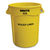 Rubbermaid® Commercial Vented Round Brute Container, "Soiled Linen" Imprint, 32 gal, Plastic, Yellow Indoor All-Purpose Waste Bins - Office Ready