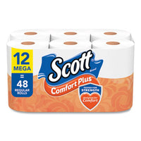 Scott® ComfortPlus Toilet Paper Mega Rolls, Mega Roll, Septic Safe, 1-Ply, White, 425 Sheets/Roll, 12 Rolls/Pack High Capacity Roll Bath Tissues - Office Ready