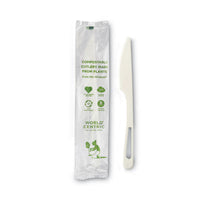 World Centric® TPLA Compostable Cutlery, Knife, Plastic, White, 750/Carton Disposable Knives - Office Ready