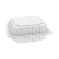 Pactiv Evergreen EarthChoice® Vented Microwavable MFPP Hinged Lid Container, 8.5 x 8.5 x 3.1, White, Plastic, 146/Carton Takeout Food Containers - Office Ready