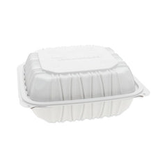 Pactiv Evergreen EarthChoice® Vented Microwavable MFPP Hinged Lid Container, 8.5 x 8.5 x 3.1, White, Plastic, 146/Carton