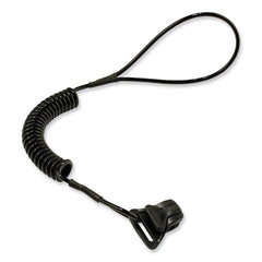 ergodyne® Squids 3158 Coiled Lanyard with Clamp, 2 lb Max Working Capacity, 12" to 48" Long, Black
