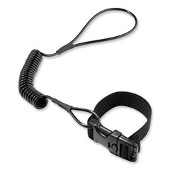 ergodyne® Squids 3157 Coiled Lanyard with Buckle, 2 lb Max Working Capacity, 12" to 48" Long, Black