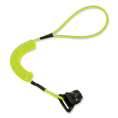 ergodyne® Squids 3158 Coiled Lanyard with Clamp, 2 lb Max Working Capacity, 12" to 48" Long, Lime