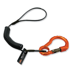 ergodyne® Squids 3156 Coiled Tool Lanyard with Carabiner, 2 lb Max Work Capacity, 12" to 48", Black/Orange