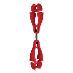 ergodyne® Squids® 3420 Dual Clip Swivel Glove Clip Holder, 1 x 0.6 x 5.5, Acetal Copolymer, Red,100/Pack