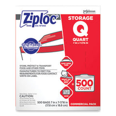 Ziploc® Double Zipper Storage Bags, Quart, 7" x 7.75", Clear, 500/Box