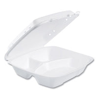 Dart® Insulated Foam Hinged Lid Containers, 3 Compartments, 9.01 x 9.4 x 3.1, White, 200/Carton Takeout Food Containers - Office Ready