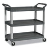 Rubbermaid® Commercial Xtra™ Utility Cart with Open Sides, Plastic, 3 Shelves, 300 lb Capacity, 20" x 40.63" x 37.8", Gray