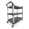 Rubbermaid® Commercial Xtra™ Utility Cart with Open Sides, Plastic, 3 Shelves, 300 lb Capacity, 20" x 40.63" x 37.8", Gray