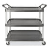 Rubbermaid® Commercial Xtra™ Utility Cart with Open Sides, Plastic, 3 Shelves, 300 lb Capacity, 20" x 40.63" x 37.8", Gray