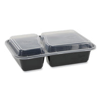 Pactiv Evergreen Newspring® VERSAtainer® Microwavable Containers, Rectangular, 2 Compartments, 30 oz, Black/Clear, Plastic, 150/Carton Takeout Food Containers - Office Ready