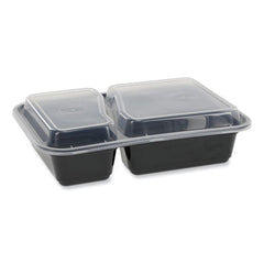 Pactiv Evergreen Newspring® VERSAtainer® Microwavable Containers, Rectangular, 2 Compartments, 30 oz, Black/Clear, Plastic, 150/Carton