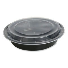 GEN Microwavable Food Container with Lid, Round, 48 oz, 8.85 x 8.85 x 2.24, Black/Clear, Plastic, 150/Carton