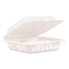 Dart® Hinged Lid Containers, 3 Compartments, 9 x 8.75 x 3, White, Plastic, 150/Carton
