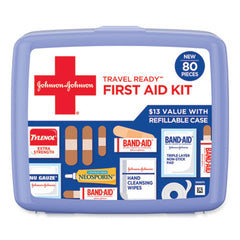 Johnson & Johnson® Red Cross® Travel Ready Portable Emergency First Aid Kit, 80 Pieces, Plastic Case