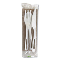 World Centric® TPLA Compostable Cutlery, Fork/Knife/Napkin/Spoon, Plastic, White, 250/Carton Disposable Dining Utensil Combos - Office Ready