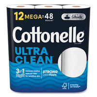 Cottonelle® Ultra CleanCare Toilet Paper, Strong Bath Tissue, Strong Tissue, Mega Rolls, Septic Safe, 1-Ply, White, 284/Roll, 12 Rolls/Pack, 48 Rolls/Carton High Capacity Roll Bath Tissues - Office Ready