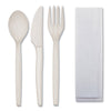 WNA EcoSense™ Renewable PSM Wrapped Cutlery Kit, Fork/Knife/Napkin/Spoon, Plastic, White, 250/Carton Disposable Dining Utensil Combos - Office Ready