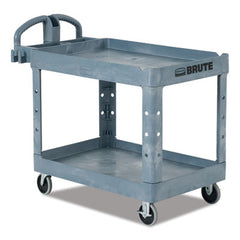 Rubbermaid® Commercial BRUTE Heavy-Duty Ergo Handle Utility Cart, Plastic, 2 Shelves, 750 lb Capacity, 26" x 55" x 33.25", Gray