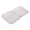 Eco-Products® Vanguard Renewable and Compostable Sugarcane Clamshells, 3 Compartments, 8 x 8 x 3, White, 200/Carton Takeout Food Containers - Office Ready