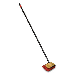 O-Cedar® Commercial Bi-Level Floor Scrub Brush, Red Polypropylene Bristles, 10" Brush, 54" Black Metal Handle, 6/Carton