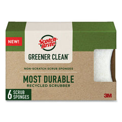 Scotch-Brite® Greener Clean Non-Scratch Scrub Sponge, 2.6 x 3.3, 0.7" Thick, White, 6/Pack