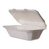 Vegware™ White Molded Fiber Clamshell Containers, Compostable, 9 x 11 x 2, White, Sugarcane, 250/Carton Takeout Food Containers - Office Ready