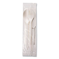 WNA EcoSense™ Renewable PSM Wrapped Cutlery Kit, Fork/Knife/Napkin/Spoon, Plastic, White, 250/Carton