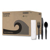 Boardwalk® Four-Piece Cutlery Kit, Fork/Knife/Napkin/Teaspoon, Black, 250/Carton Disposable Dining Utensil Combos - Office Ready