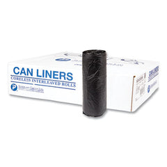 Inteplast Group High-Density Commercial Can Liners, 16 gal, 6 mic, 24" x 33", Black, Interleaved Roll, 50 Bags/Roll, 20 Rolls/Carton