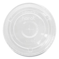 Karat® PET Lids, Flat with Straw Slot, Fits 32 oz Cold Cups, Plastic, Clear, 500/Carton