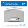 Scott® Pro™ Coreless Jumbo Roll Tissue Dispenser, EZ Load, 14.38 x 6 x 9.75, Stainless Steel Coreless JRT Jr., Single Toilet Paper Dispensers - Office Ready