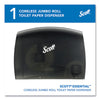 Scott® Essential™ Coreless Jumbo Roll Tissue Dispenser, 14.25 x 6 x 9.75, Black Coreless JRT, Single Toilet Paper Dispensers - Office Ready