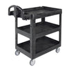 Rubbermaid® Commercial BRUTE® 3-Shelf Heavy-Duty Ergo Lipped Utility Cart, Resin, 3 Shelves, 600 lb Capacity, 25.24" x 44" x 47", Black