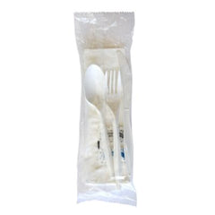 Boardwalk® Six-Piece Cutlery Kit, Mediumweight, Fork/Knife/Napkin/Pepper/Salt/Spoon, 5.86", Plastic, White, 250/Carton