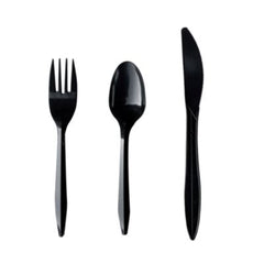 Boardwalk® Three-Piece Cutlery Kit, Mediumweight, Fork/Knife/Spoon, Plastic, Black, 250/Carton