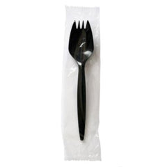 Boardwalk® Mediumweight Wrapped Polypropylene Cutlery, Spork, Plastic, Black, 1,000/Carton