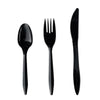 Boardwalk® Four-Piece Cutlery Kit, Mediumweight, Fork/Knife/Napkin/Spoon, Plastic, 6.38", Black, 250/Carton Disposable Dining Utensil Combos - Office Ready