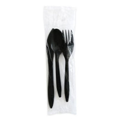 Boardwalk® Three-Piece Cutlery Kit, Mediumweight, Fork/Knife/Spoon, Plastic, Black, 250/Carton