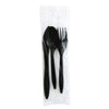 Boardwalk® Three-Piece Cutlery Kit, Mediumweight, Fork/Knife/Spoon, Plastic, Black, 250/Carton Disposable Dining Utensil Combos - Office Ready