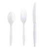 Boardwalk® Three-Piece Cutlery Kit, Heavyweight, Fork/Knife/Spoon, Plastic, White, 250/Carton Disposable Dining Utensil Combos - Office Ready