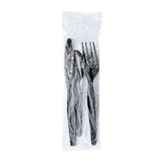 Boardwalk® Three-Piece Cutlery Kit, Heavyweight, Fork/Knife/Spoon, Plastic, Black, 250/Carton