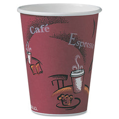Dart® Solo® Paper Hot Drink Cups in Bistro® Design, 12 oz, Maroon, 300/Carton