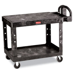 Rubbermaid® Commercial Flat Shelf Utility Cart, Plastic, 2 Shelves, 500 lb Capacity, 25.25" x 44" x 38.13", Black