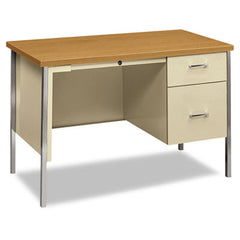 HON® 34000 Series Single Pedestal Desk, 45.25" x 24" x 29.5", Harvest/Putty