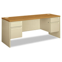 HON® 38000 Series™ Kneespace Credenza, 72w x 24d x 29.5h, Harvest/Putty Credenzas-Double Pedestal Credenza Desk - Office Ready